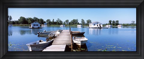 Framed Boathouses in a lake, Lake Erie, Erie, Pennsylvania, USA Print