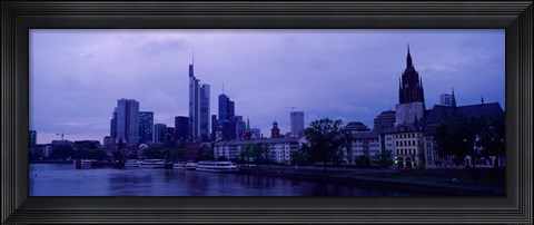 Framed City at the waterfront, Main River, Frankfurt Cathedral, Frankfurt, Hesse, Germany Print