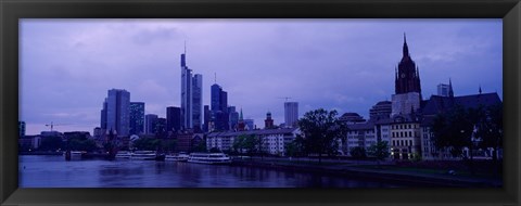 Framed City at the waterfront, Main River, Frankfurt Cathedral, Frankfurt, Hesse, Germany Print