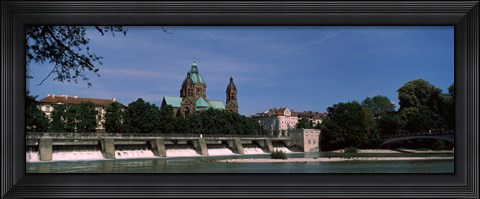 Framed Church at the riverside, St. Luke Church, Isar, Munich, Bavaria, Germany Print