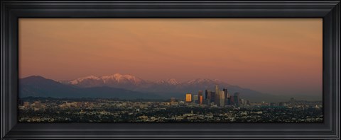 Framed High angle view of a city at dusk, Los Angeles, California, USA Print