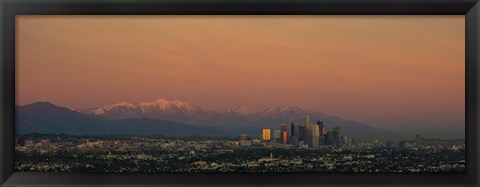 Framed High angle view of a city at dusk, Los Angeles, California, USA Print