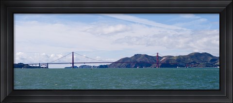 Framed Boats sailing near a suspension bridge, Golden Gate Bridge, San Francisco Bay, San Francisco, California, USA Print