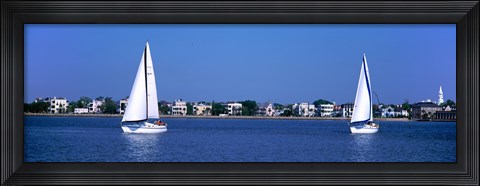 Framed Sailboats in the Atlantic ocean with mansions in the background, Intracoastal Waterway, Charleston, South Carolina, USA Print