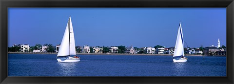 Framed Sailboats in the Atlantic ocean with mansions in the background, Intracoastal Waterway, Charleston, South Carolina, USA Print