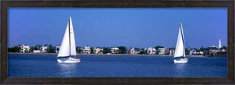 Framed Sailboats in the Atlantic ocean with mansions in the background, Intracoastal Waterway, Charleston, South Carolina, USA Print