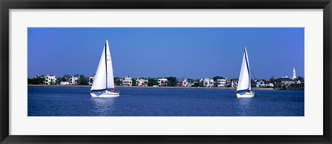 Framed Sailboats in the Atlantic ocean with mansions in the background, Intracoastal Waterway, Charleston, South Carolina, USA Print