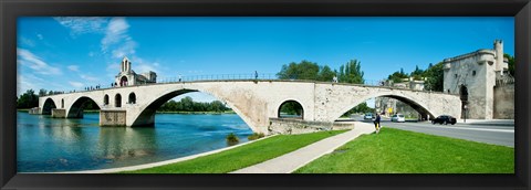 Framed Bridge across a river, Pont Saint-Benezet, Rhone River, Avignon, Vaucluse, Provence-Alpes-Cote d&#39;Azur, France Print