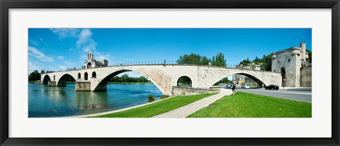 Framed Bridge across a river, Pont Saint-Benezet, Rhone River, Avignon, Vaucluse, Provence-Alpes-Cote d&#39;Azur, France Print