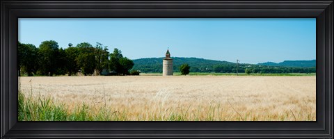 Framed Wheatfield with stone tower, Meyrargues, Bouches-Du-Rhone, Provence-Alpes-Cote d&#39;Azur, France Print