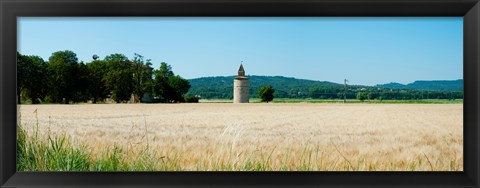 Framed Wheatfield with stone tower, Meyrargues, Bouches-Du-Rhone, Provence-Alpes-Cote d&#39;Azur, France Print