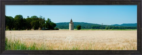 Framed Wheatfield with stone tower, Meyrargues, Bouches-Du-Rhone, Provence-Alpes-Cote d&#39;Azur, France Print