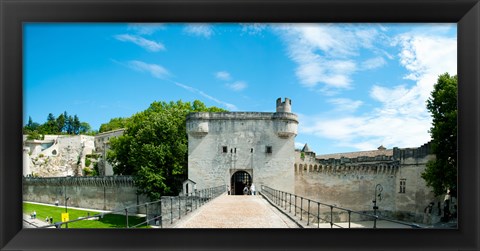 Framed Bridge leading to the city gate, Pont Saint-Benezet, Rhone River, Avignon, Vaucluse, Provence-Alpes-Cote d&#39;Azur, France Print