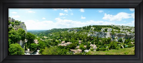 Framed High angle view of limestone hills with houses, Les Baux-de-Provence, Bouches-Du-Rhone, Provence-Alpes-Cote d&#39;Azur, France Print