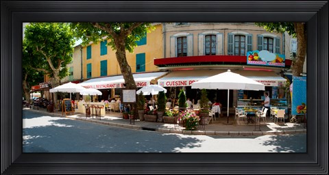 Framed Restaurants during lunch hour along the Rue Du Marche, Riez, Alpes-de-Haute-Provence, Provence-Alpes-Cote d&#39;Azur, France Print