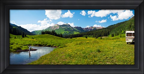 Framed Man camping along Slate River, Crested Butte, Gunnison County, Colorado, USA Print