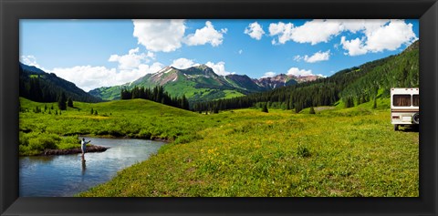 Framed Man camping along Slate River, Crested Butte, Gunnison County, Colorado, USA Print