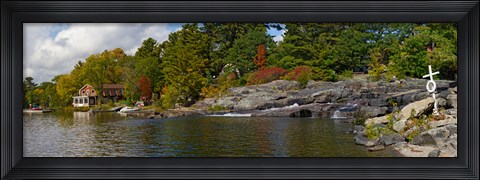 Framed Trees at the riverside, Moon River, Bala, Muskoka, Ontario, Canada Print