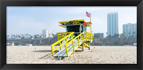 Framed Lifeguard Station on the beach, Santa Monica Beach, Santa Monica, California, USA Print