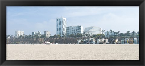 Framed Santa Monica Beach with buildings in the background, California, USA Print