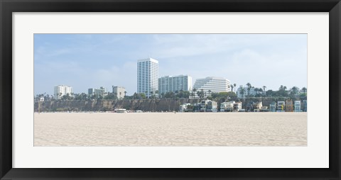 Framed Santa Monica Beach with buildings in the background, California, USA Print