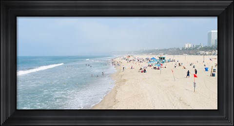 Framed Tourists on the beach, Santa Monica Beach, Santa Monica, Los Angeles County, California, USA Print