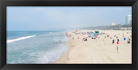 Framed Tourists on the beach, Santa Monica Beach, Santa Monica, Los Angeles County, California, USA Print