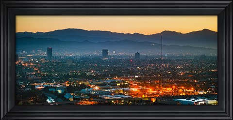Framed Buildings in a city, Miracle Mile, Hollywood, Griffith Park Observatory, Los Angeles, California, USA Print
