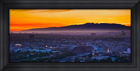 Framed Buildings in a city with mountain range in the background, Santa Monica Mountains, Los Angeles, California, USA Print