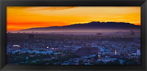 Framed Buildings in a city with mountain range in the background, Santa Monica Mountains, Los Angeles, California, USA Print