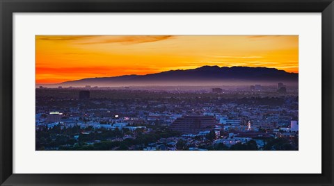 Framed Buildings in a city with mountain range in the background, Santa Monica Mountains, Los Angeles, California, USA Print