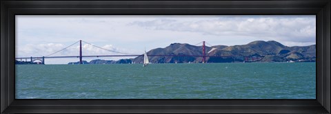 Framed Suspension bridge with a mountain range in the background, Golden Gate Bridge, Marin Headlands, San Francisco, California, USA Print