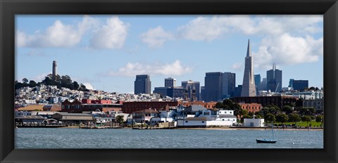 Framed Buildings at the waterfront, Transamerica Pyramid, Coit Tower, Fisherman&#39;s Wharf, San Francisco, California, USA Print