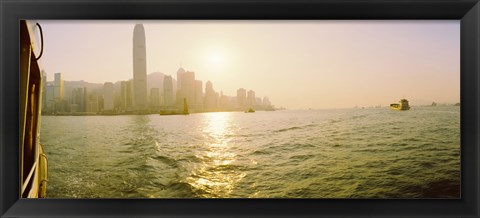 Framed Buildings at the waterfront, Victoria Harbour, Hong Kong, China Print