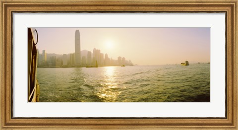 Framed Buildings at the waterfront, Victoria Harbour, Hong Kong, China Print