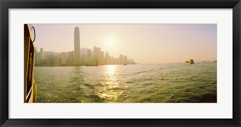 Framed Buildings at the waterfront, Victoria Harbour, Hong Kong, China Print