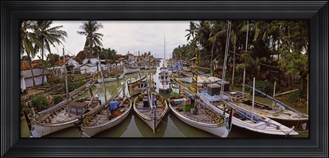 Framed Fishing boats in small village harbor, Madura Island, Indonesia Print