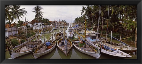 Framed Fishing boats in small village harbor, Madura Island, Indonesia Print