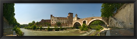 Framed Bridge across a river, Pons Fabricius, Tiber River, Rome, Lazio, Italy Print