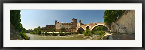 Framed Bridge across a river, Pons Fabricius, Tiber River, Rome, Lazio, Italy Print