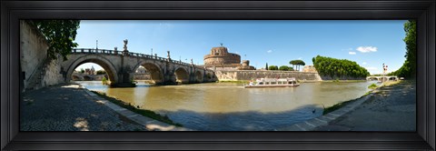 Framed Bridge across a river with mausoleum in the background, Tiber River, Ponte Sant&#39;Angelo, Castel Sant&#39;Angelo, Rome, Lazio, Italy Print