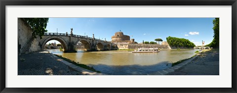 Framed Bridge across a river with mausoleum in the background, Tiber River, Ponte Sant&#39;Angelo, Castel Sant&#39;Angelo, Rome, Lazio, Italy Print