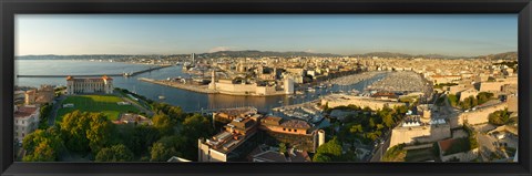 Framed High angle view of a city with port, Marseille, Bouches-du-Rhone, Provence-Alpes-Cote D&#39;Azur, France Print