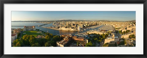 Framed High angle view of a city with port, Marseille, Bouches-du-Rhone, Provence-Alpes-Cote D&#39;Azur, France Print