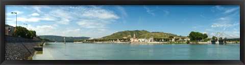 Framed Town at the waterfront, vineyards on the hill in background, Tain-l&#39;Hermitage, Rhone River, Rhone-Alpes, France Print