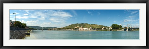 Framed Town at the waterfront, vineyards on the hill in background, Tain-l&#39;Hermitage, Rhone River, Rhone-Alpes, France Print