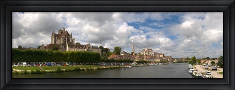 Framed Cathedral at the waterfront, Cathedrale Saint-Etienne D&#39;Auxerre, Auxerre, Burgundy, France Print