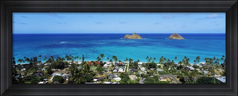 Framed High angle view of a town at waterfront, Lanikai, Oahu, Hawaii, USA Print