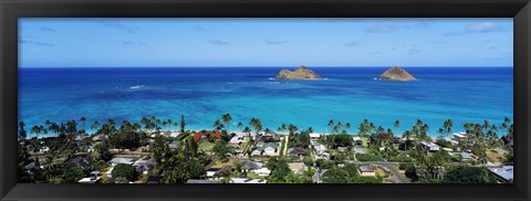 Framed High angle view of a town at waterfront, Lanikai, Oahu, Hawaii, USA Print