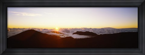 Framed Volcanic landscape covered with clouds, Haleakala Crater, Maui, Hawaii, USA Print